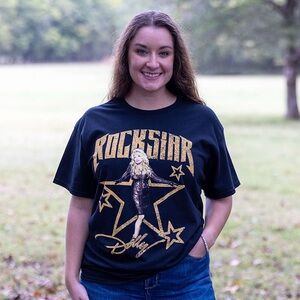 Distressed Dolly Parton Rockstar Graphic Black Tee